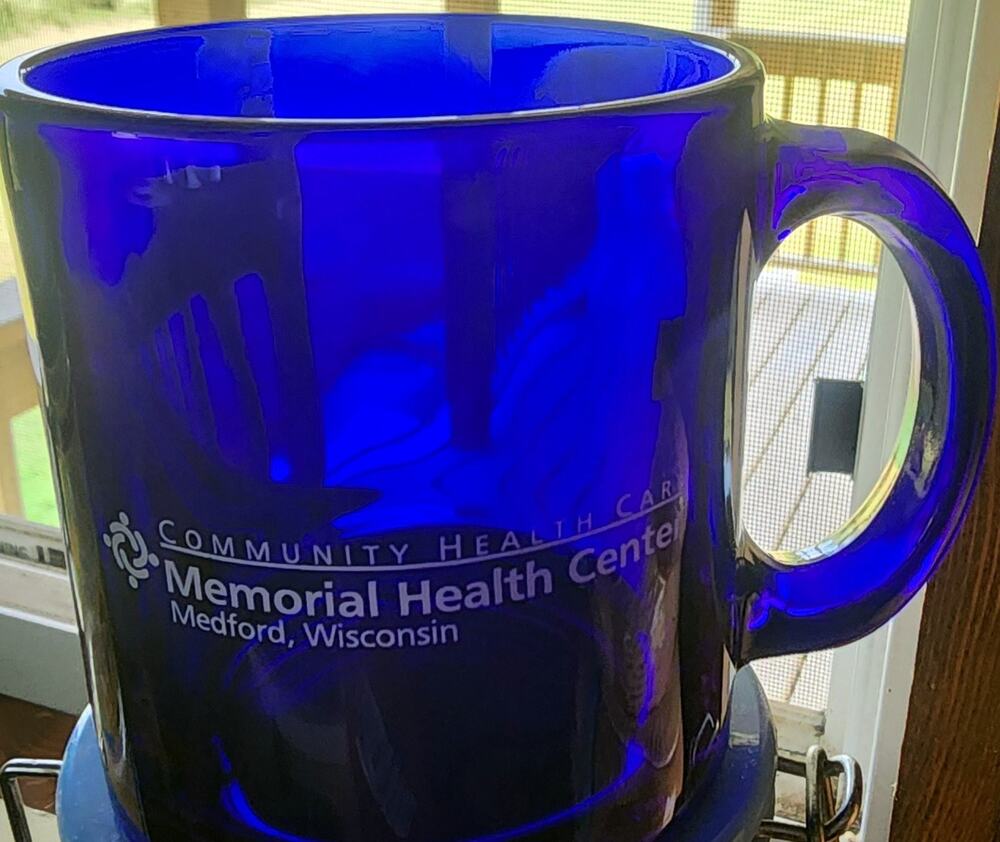 Memorial Health Center Medford WI Mug Cobalt Blue 12oz Glass Promotional 12 oz.